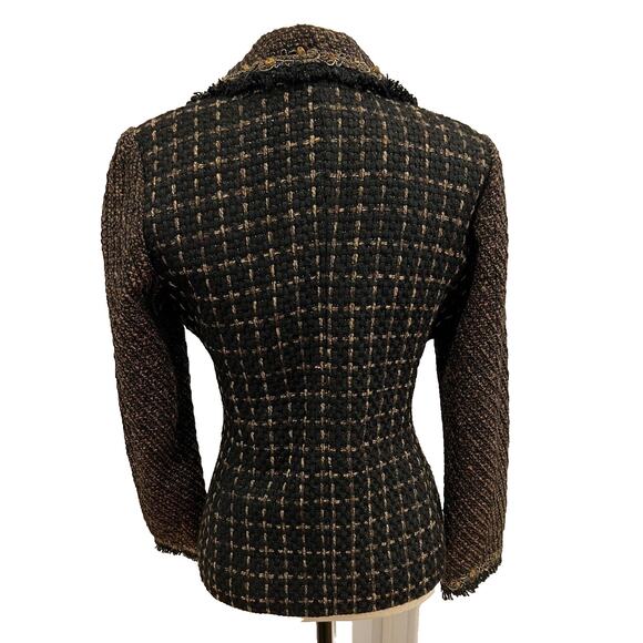 Chicos Brown Black Tweed Jacket with Beaded Trim Detail Metallic Thread Size 0 - Picture 3 of 4